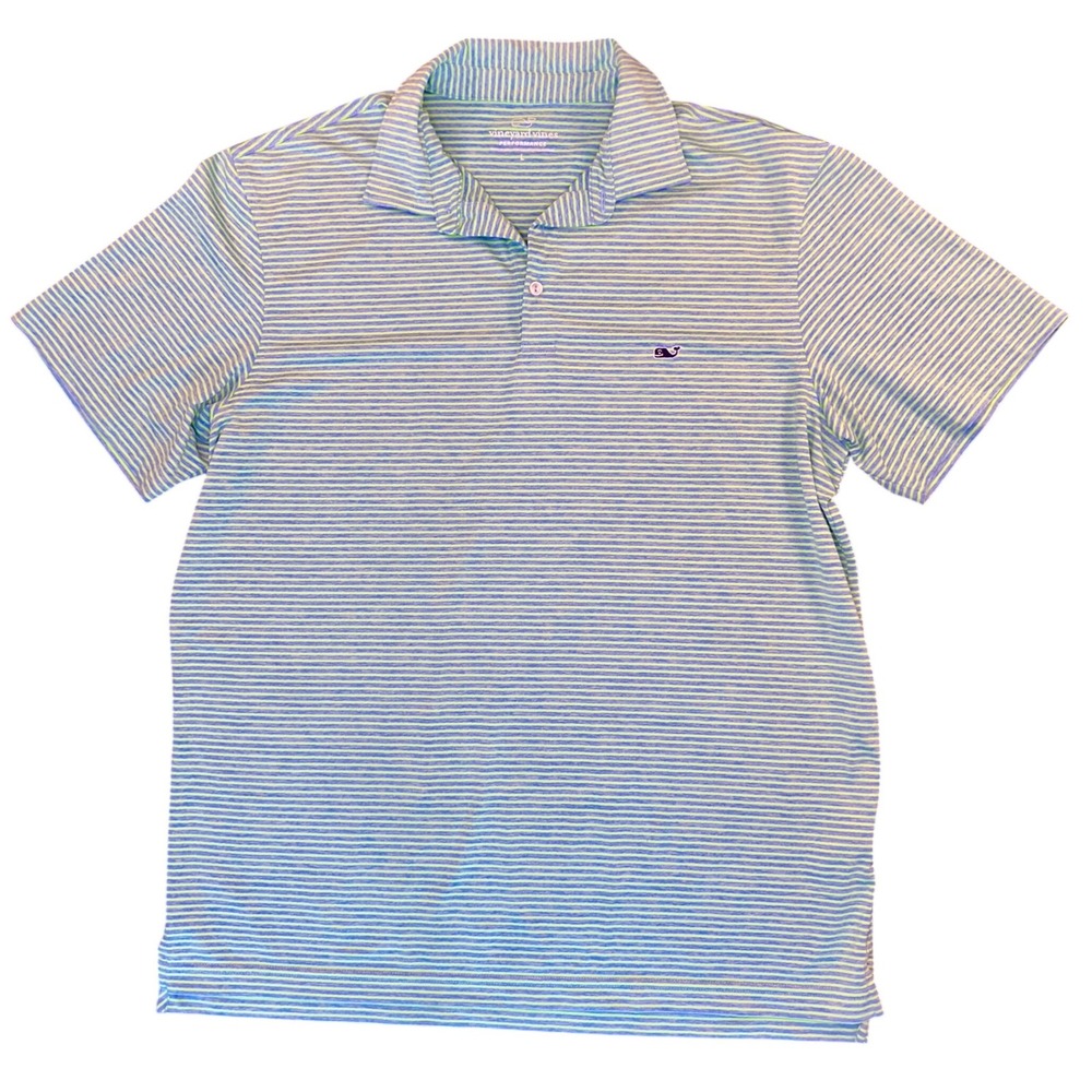 Vineyard Vines Green and Blue Stripe Mens's Performance Polo Size Large